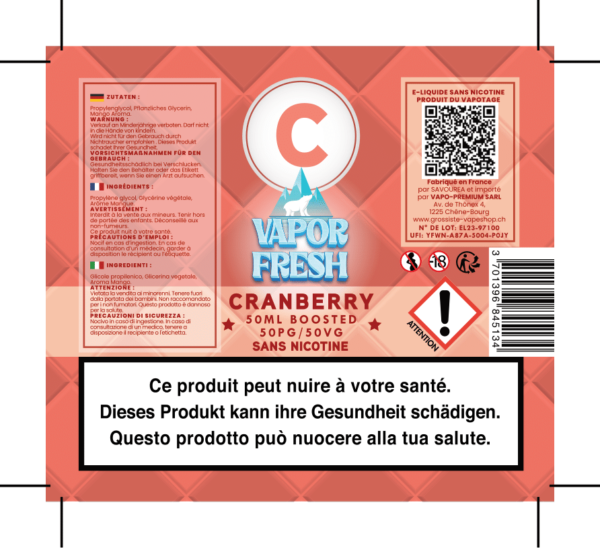 VAPOR FRESH CRAMBERRY 50ML