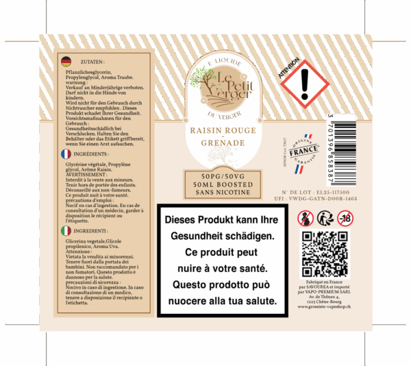 Le Petit Verger Raisin Rouge Grenade 50ml 0mg