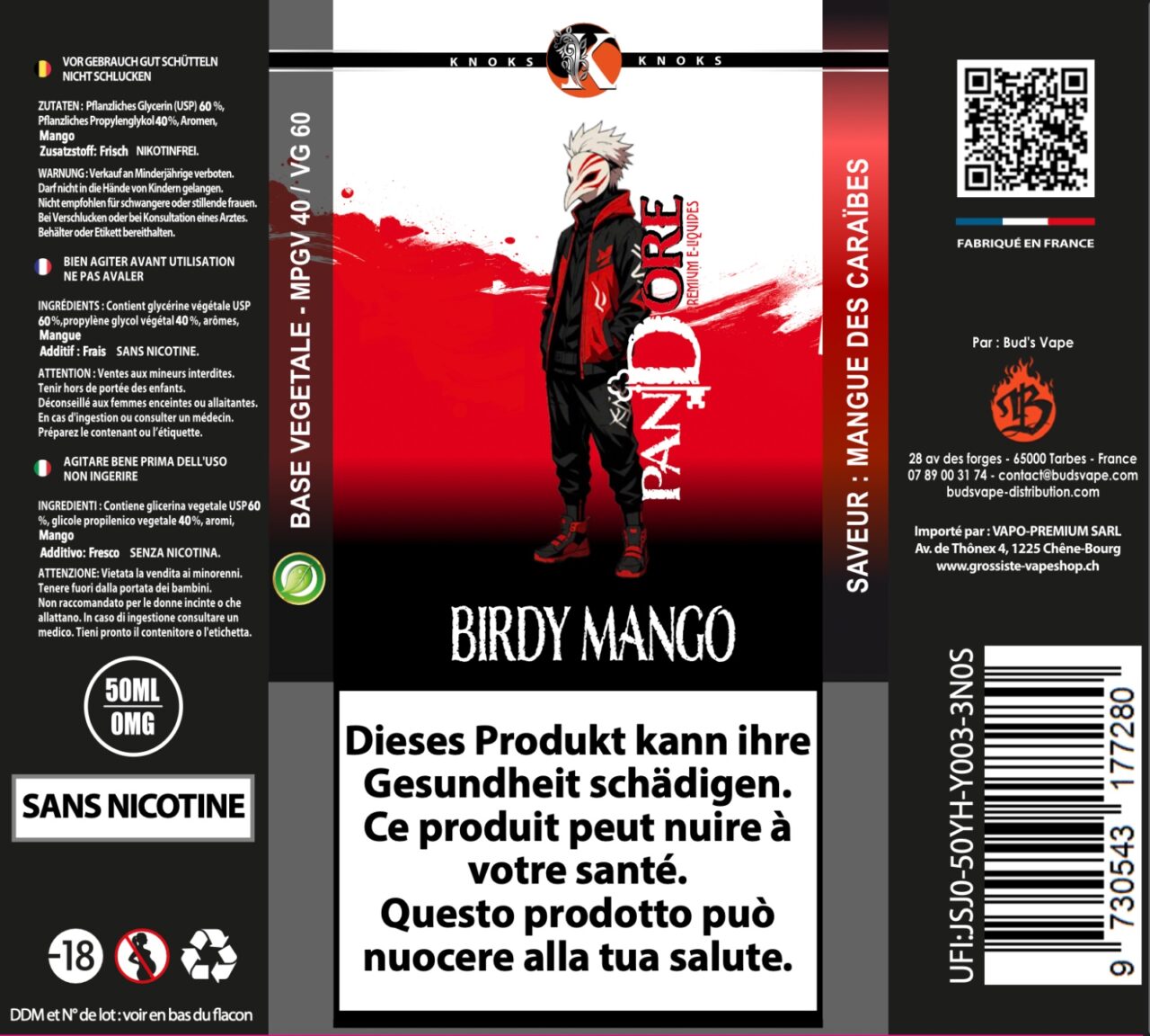 Knoks Pandorebirdy mango 50ml 0mg 2
