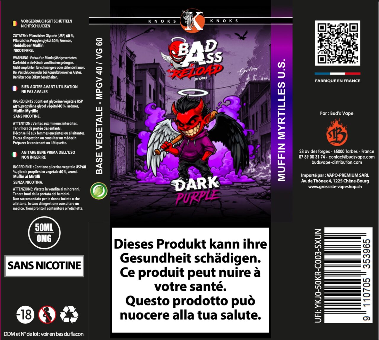 Knoks bad ass reload dark purple 50ml 0mg 2